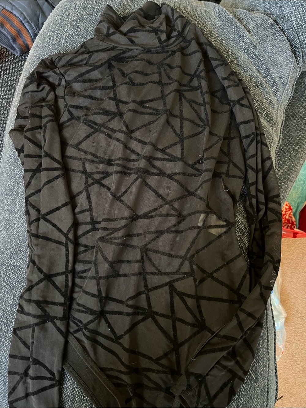 Black Geometric Velvet Burnout Bodysuit